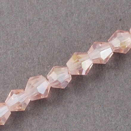 Glass Beads Strands AB Color Plated Faceted Bicone Misty Rose 2.9~3.3x2mm Hole: 0.5mm about 145~150pcs/strand 41.5~42cm
