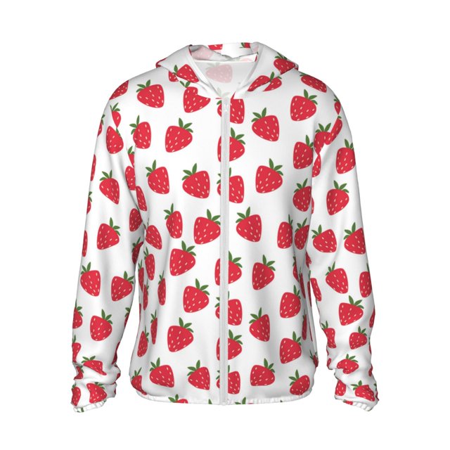 Balery Cartoon Strawberry Sudadera ligera de manga larga con capucha y protección solar UPF 50+ para hombre y mujer, ideal para pesca y running-Medium
