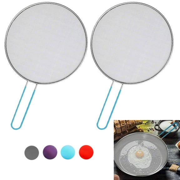 2pc 11.5" Stainless Steel Fine Mesh Splatter Guard Frying Pan Screen Set Handles