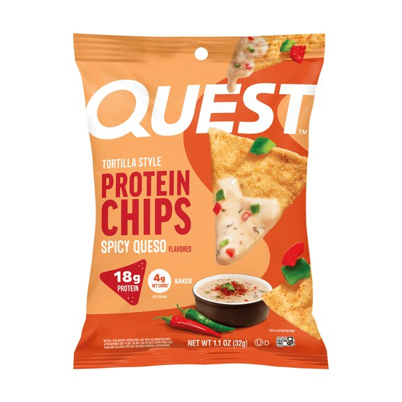 QuestTM Spicy Queso Flavored Tortilla Style Protein Chips, High Protein*, Low Carb*, Gluten Free