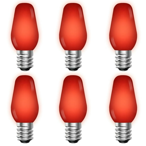 Luxrite C7 LED Red Replacement Light Bulbs for String Lights 0.5W Colored Bulb Enclosed Fixture Rated UL E12 Indoor Outdoor 6 Pack