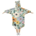thumbnail image 2 of FORMRS Wearable Blanket Hoodie with Sleeves for Kids Cozy Flannel Sweatshirt, Green Floral Pattern, 2 of 7