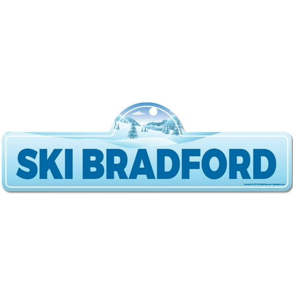 Ski Bradford Street Sign | Indoor/Outdoor | Skiing Skier Snowboarder Décor for Ski Lodge Cabin Mountian House | SignMission personalized gift