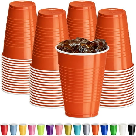 Orange Plastic Cups, 12 oz Disposable Cups, Reusable Party Supplies (40 Count)