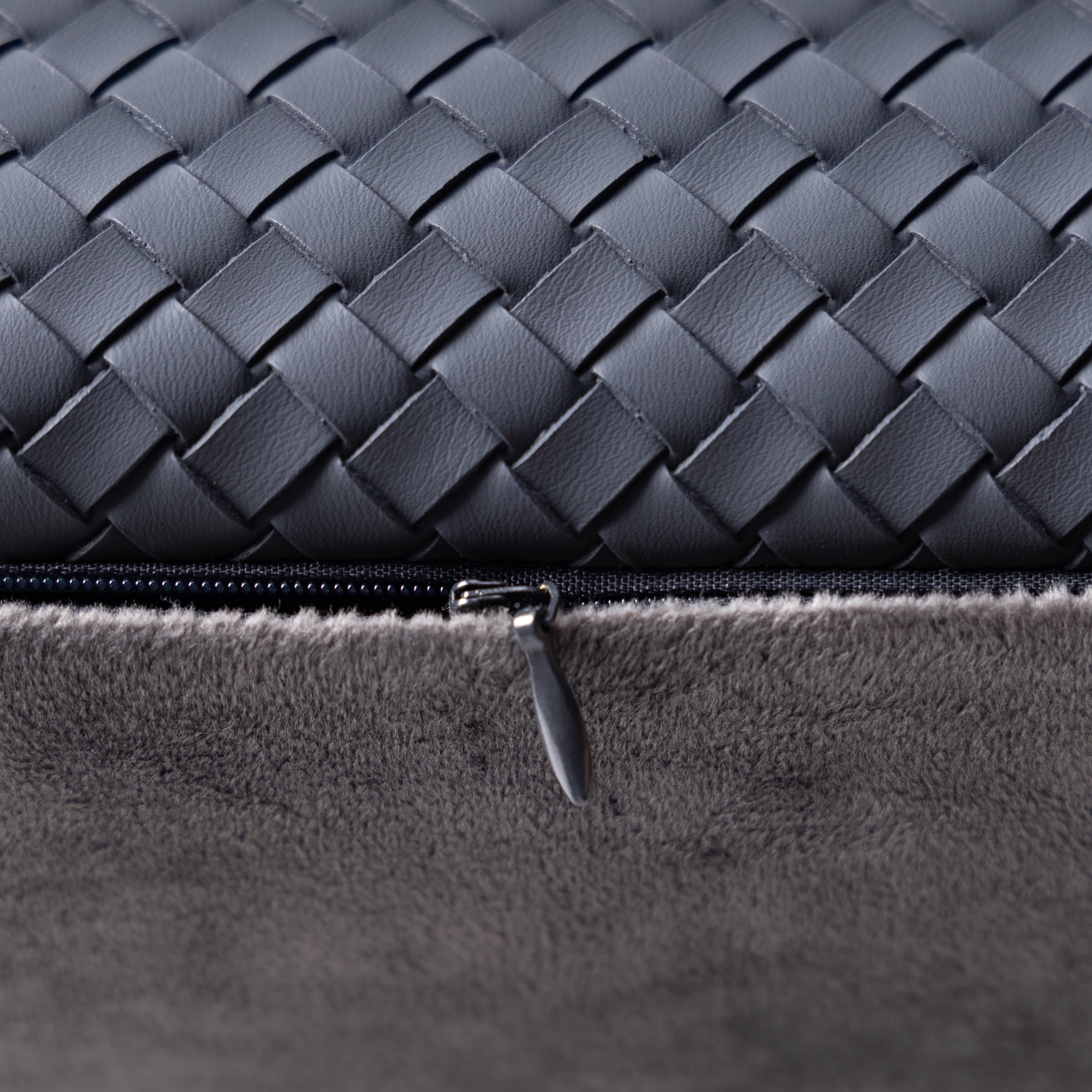 Phantoscope Modern Faux Leather Woven Square Cusion Solid Accent Decorative Throw Pillow for Couch, 18" x 18", Dark Gray, 2 Pack