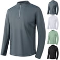 thumbnail image 1 of BADHUB Men's Quarter Zip Workout Shirts Big & Tall Quick Dry Sun Protection Long Sleeve Golf Pullover Athletic T-Shirts Gray M, 1 of 9