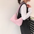 thumbnail image 4 of Bolso de mano de pana suave a cuadros con diseño de cuadros, moderno y sencillo, de color liso, color rosa, 4 of 5