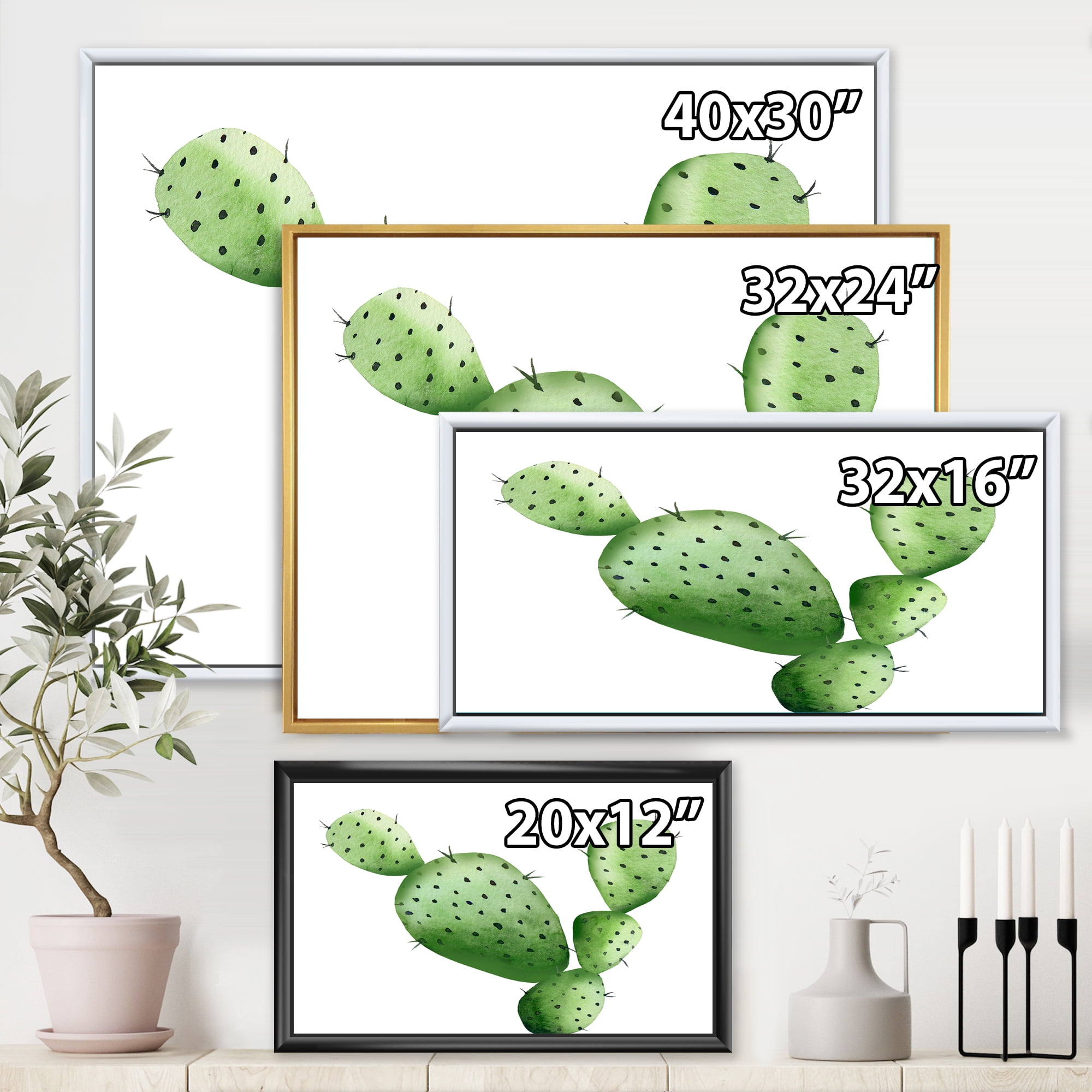 Designart 'Close Up Green Southwestern Cactus' Tropical Framed Canvas Wall Art Print