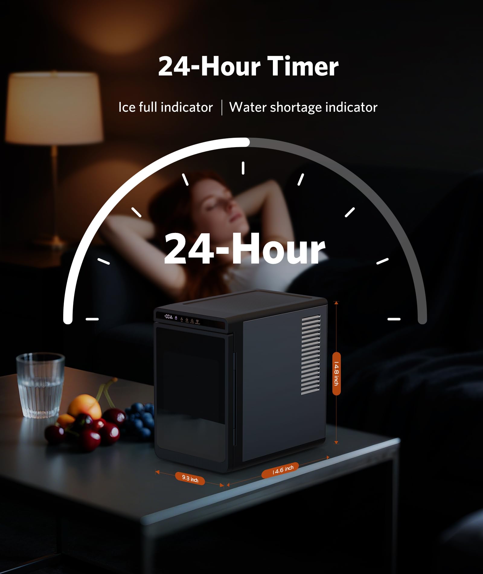 FREE VILLAGE Ice Makers Countertop Machine—Makes 3 Large1.6" Clear Ice Cubes in 15 Mins,24h Timer,Self-Cleaning Ice Maker with 5 Ice Cube Sizes for Cocktails,Whiskey & Bourbon