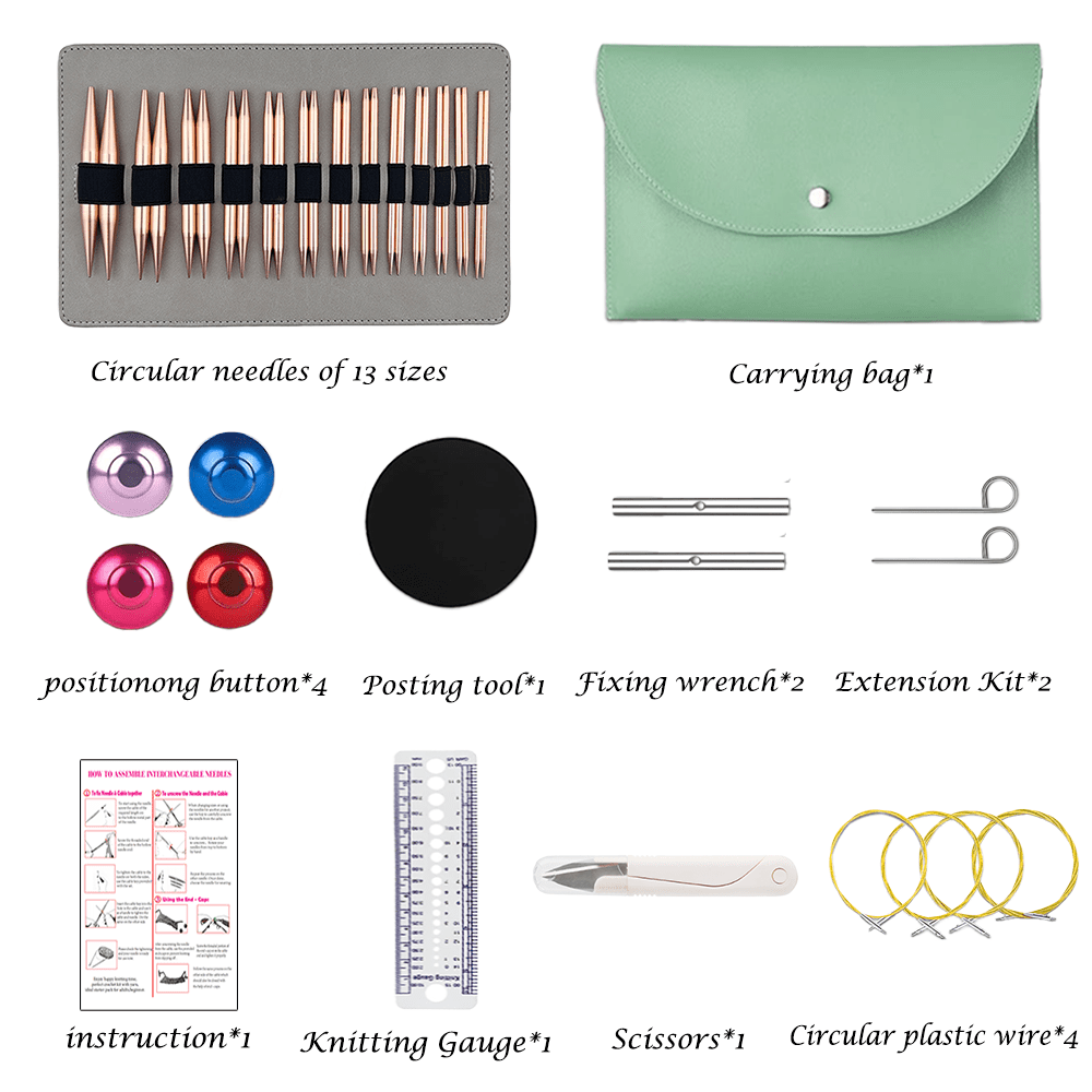 Yarniss Aluminum Interchangeable Circular Knitting Needles Set with Accessories, 13 Pairs (3.0mm - 10.0mm)