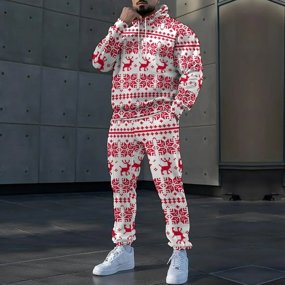 Christmas Jogging Suits For Men 2 Piece Set Casual Funny Xmas Graphic Hoodie Sweatshirt And Joggers Sweatpants Sets Fall Fashion Pullover Suit Sets Winter Clothes Outfits