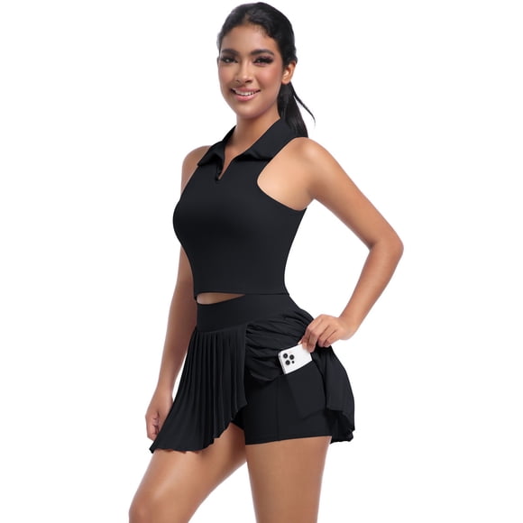 AEXTO Cute Golf Tennis Dress Workout Athletic Dresses for Women with Shorts Pockets 2 Piece Sets Outfits Summer Clothes
