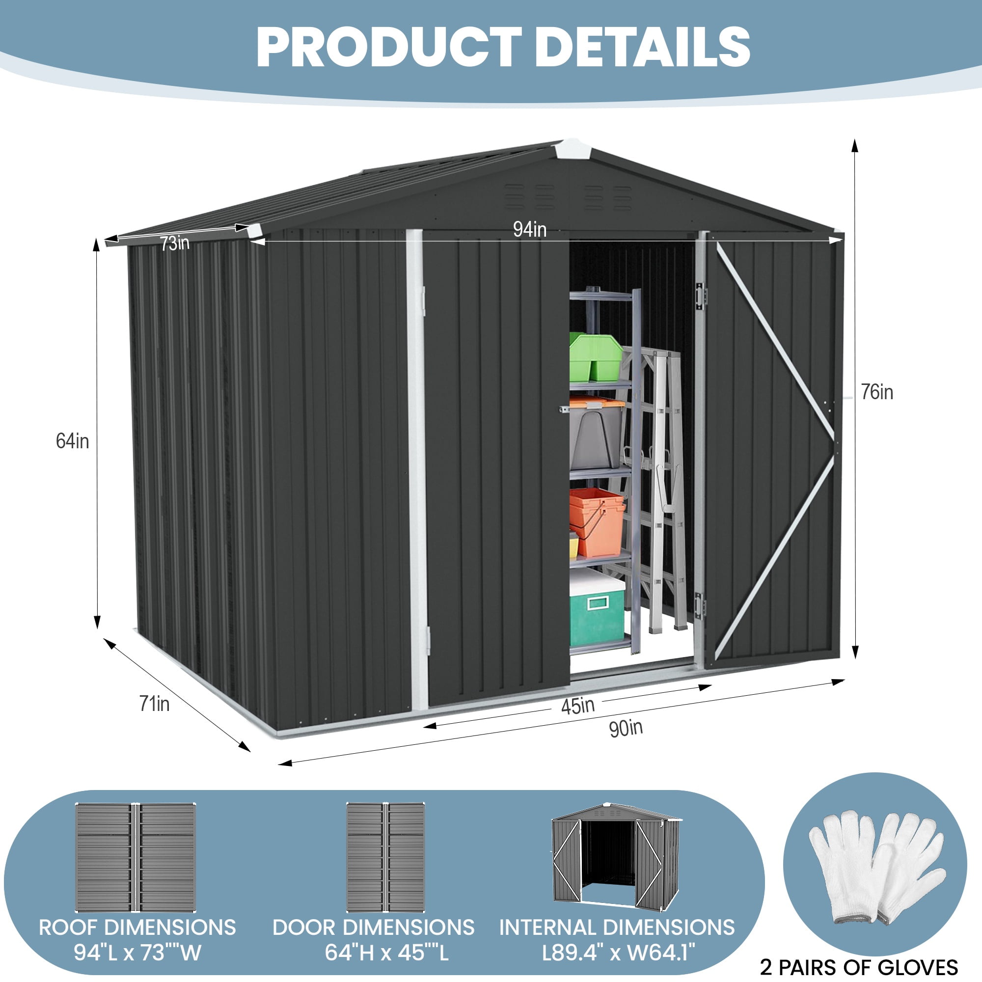 Seizeen 8x6ft Metal Storage Shed, All-Weather Outdoor Utility Shed with Air Vent, Lockable Doors, Sloped Top, Walk-in Garden Tool Shed for Bike Storage