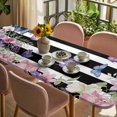 thumbnail image 3 of Pink Flowers Table Cloths for 8 Foot Rectangle Tables, Spring Floral Watercolor Botanical Farmhouse Striped Patio Waterproof Elastic Fitted Tablecloths, Washable Rectangular Table Cover for Camping, 3 of 8