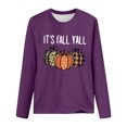 thumbnail image 4 of Fiaer,Long Sleeve Tshirt Halloween T-Shirt for Adult Women Crew Neck Plus Size Pumpkin Printed Loose Fit Casual Tops Purple1 L, 4 of 4