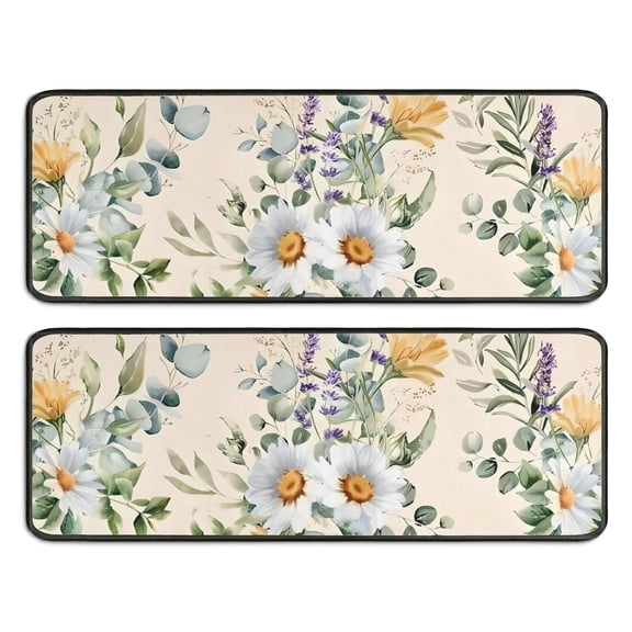Kitchen Rugs Sets Of 2,Pioneer Flower Floral Print Pattern Anti Fatigue Kitchen Mat Rugs Non Slip Washable,Decorative Kitchen Floor Mats for Kitchen,Sink,Laundry,17"x47" 17"x47"
