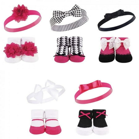 UPC: 0660168183993 | Hudson Baby Girl Headband and Socks Giftset Dk.Pink Black One Size