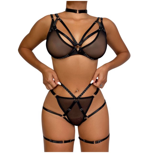 Conjunto sexy de 5 piezas de costura de malla nueva de otoño con tobillera de cuello y cuello Fridja nalpqowj43224