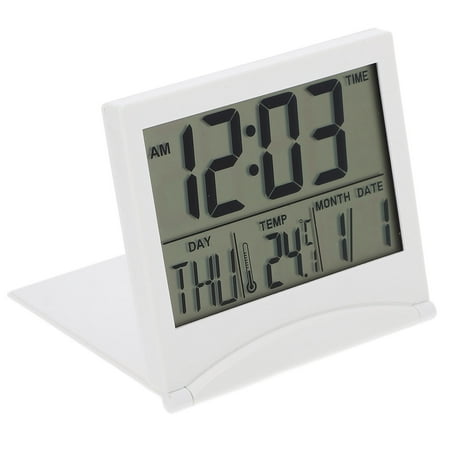 ELAYARD Foldable White Digital Clock for Bedroom with Temperature and Calendar