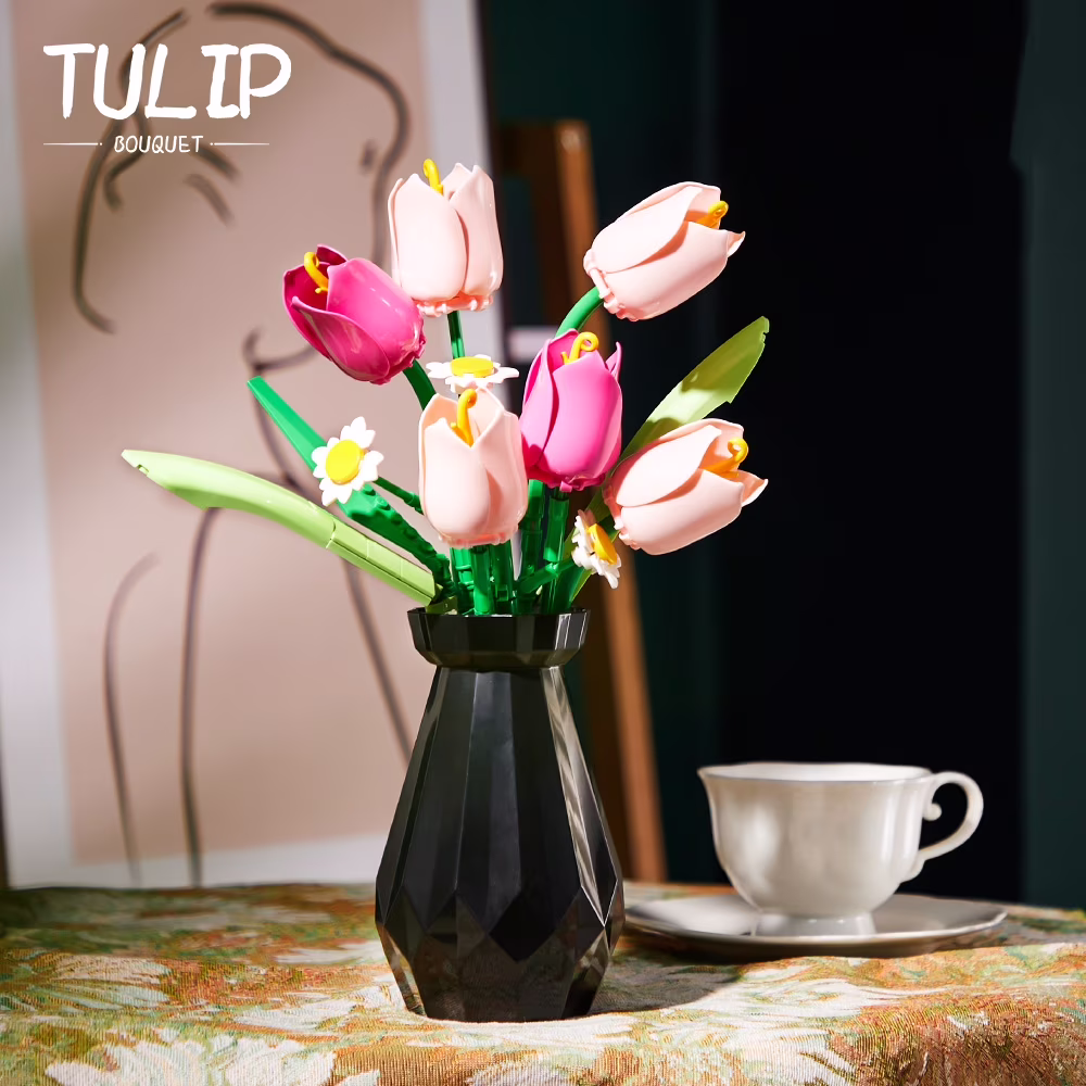 thumbnail image 5 of GZBrick Tulip Flower Bouquet Building Sets with Vase for Adults Girls Compatible with Lego, 5 of 7