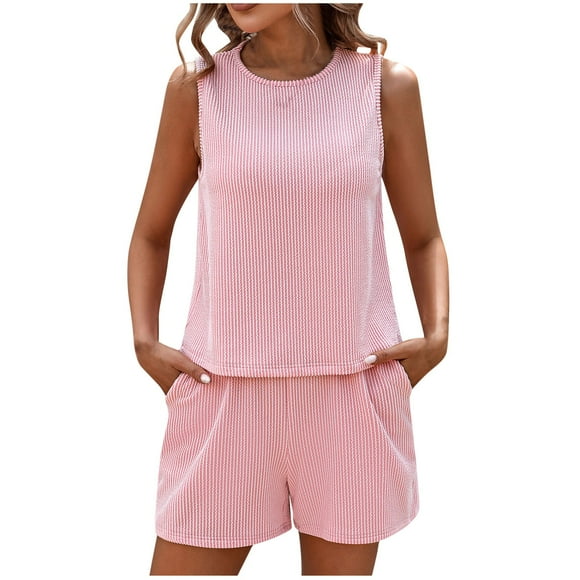 Cameland Womens Summer 2 Piece Outfits Vacation Casual Trendy Tank Tops Matching Shorts Sets Sleeveless Casual Outfits