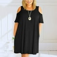 thumbnail image 2 of Yuyuzo Robes pour Femmes Grande Taille à Épaules Dénudées à Manches Courtes Col Ras du Cou Robe Mini Robe T-Shirt Décontractée avec Poches, 2 of 5