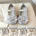 thumbnail image 6 of Gpaecead Girls Tulle Bow Pearl Sequin Flat Shoes Faux Leather Soft Sole Casual Outdoor Comfortable Flats For Party, Silver, 6 of 6