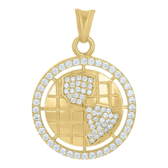14k Two-Tone Gold Mens Cubic-Zirconia World Map Globe Charm Pendant
