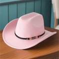 thumbnail image 2 of RUINIXCW Western Cowboy Hat for Men Women Cowgirl Hat Classic Felt Roll Up Fedora Hat with Buckle Belt Wide Brim Jazz Hat Themed Party Cap Wedding Party Costume, 2 of 8
