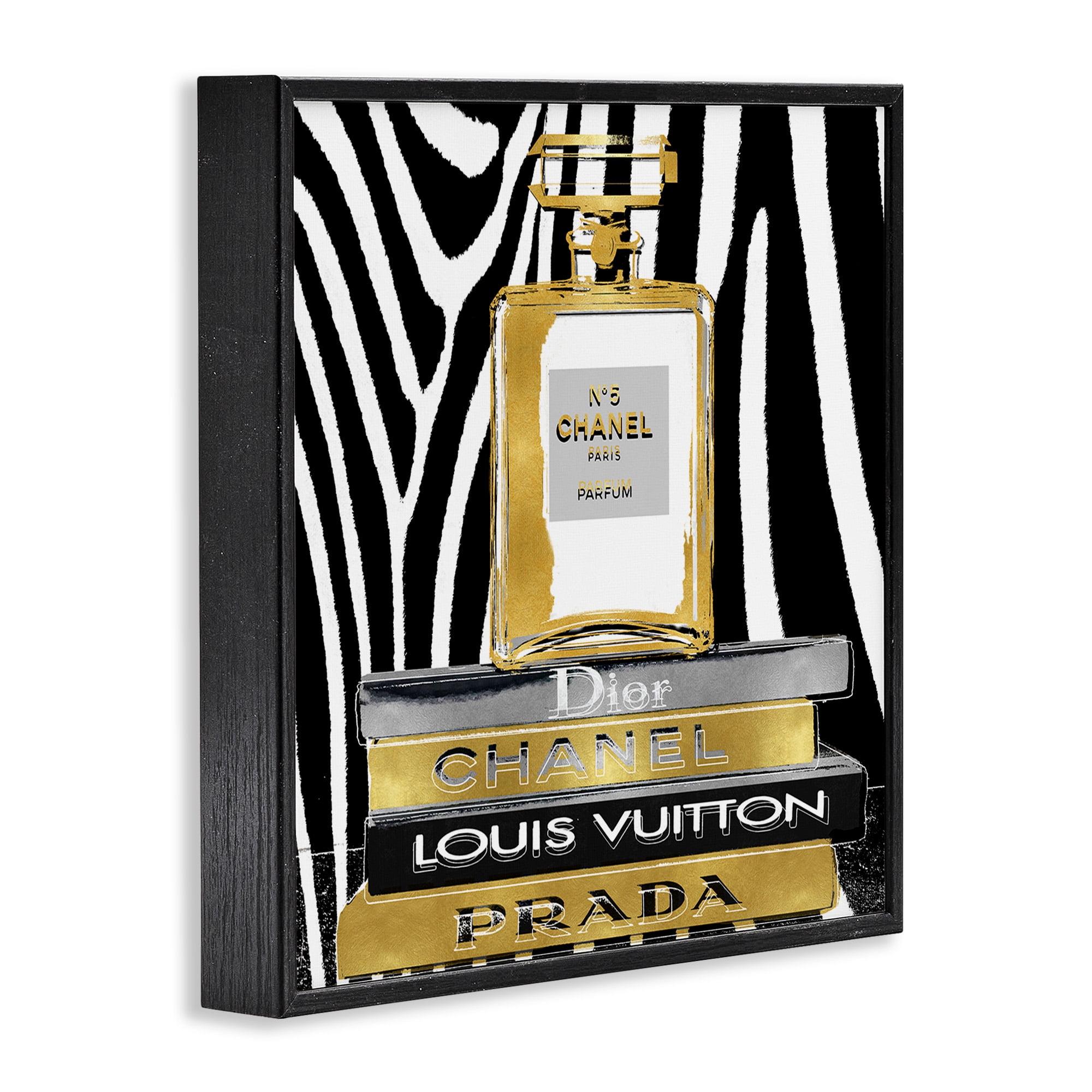 Stupell Industries Zebra Patterned Fashion Bookstack Beauty & Fashion Painting Black Framed Art Print Wall Art, 24 x 24
