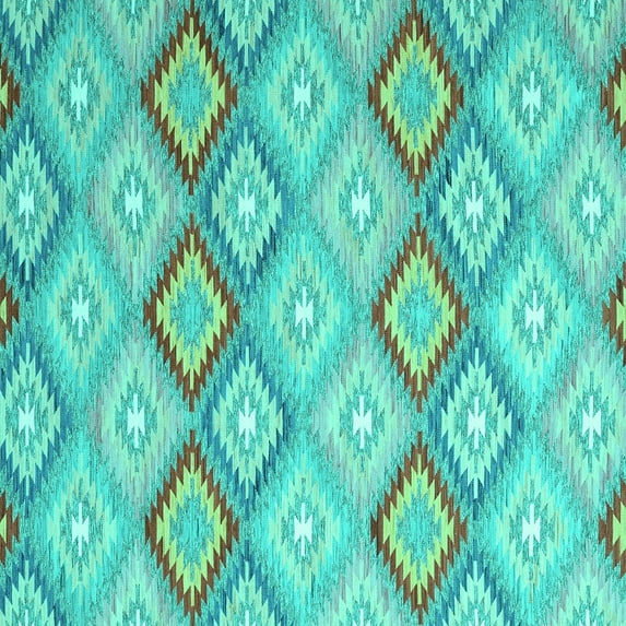 Ahgly Company Machine Washable Indoor Square Southwestern Turquoise Blue Country Area Rugs, 6' Square