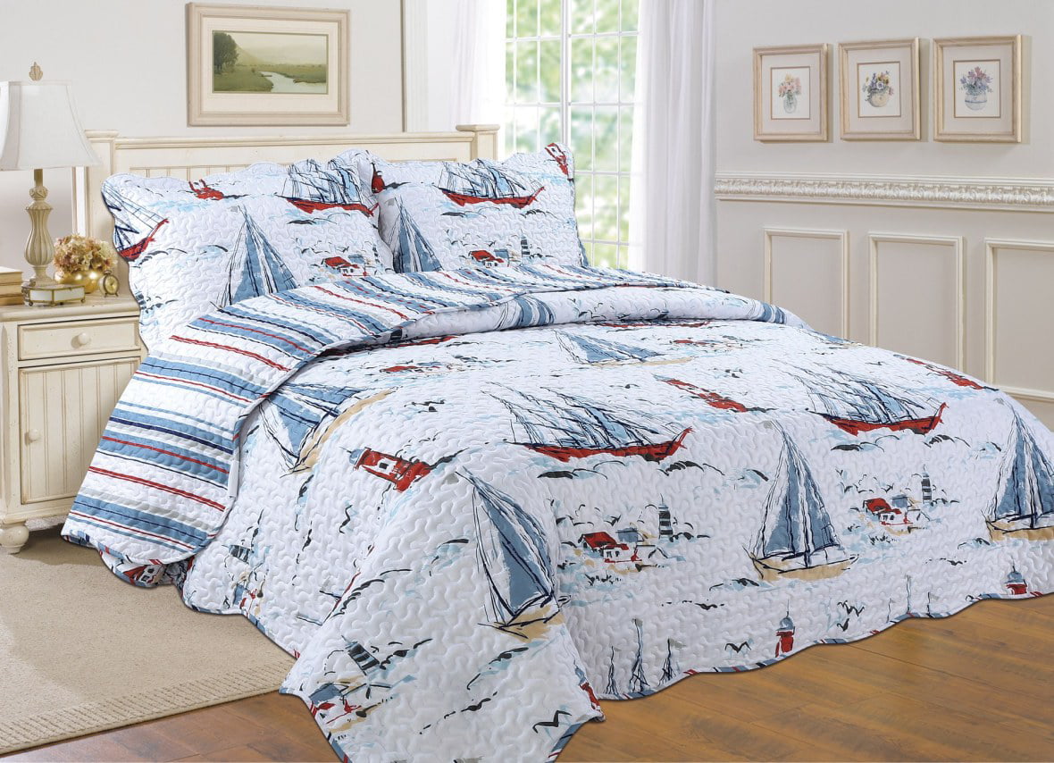 Marine Life Creatures Print Details about   Fish Quilted Bedspread & Pillow Shams Set 