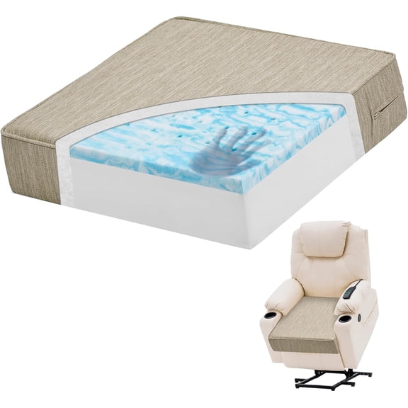 20x20x5 Inch Square Gel Memory Foam Recliner Cushions for Elderly, Dual-Layer Non-Slip Recliner Seat Cushion Suitable for Couch for Easy to Stand Up & Reduce Hip & Lumbar Pain, Beige