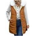 thumbnail image 2 of Nmnitkp Womens 2026 Long Puffer Vest Full-Zip Hooded Sleeveless Down Jacket Coats with Pockets Brown,L, 2 of 9