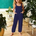thumbnail image 2 of oqasdz Stylish Girls Solid Color Front Pocket Pants with Overalls Design for Everyday Play School Loose Soft Casual Outdoor, 2 of 5