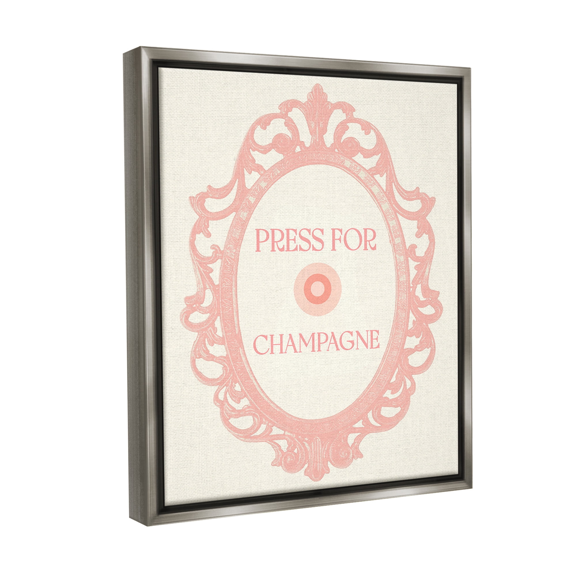 Stupell Industries Press For Champagne Food & Beverage Painting Gray Floater Framed Canvas Art Print Wall Art, 17 x 21