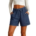 thumbnail image 2 of Tdoqot Womens Denim Shorts with Pockets- Baggy Casual Elastic Waist Drawstring Stretchy 5 Inch Jean Shorts Blue Size 2XL, 2 of 7