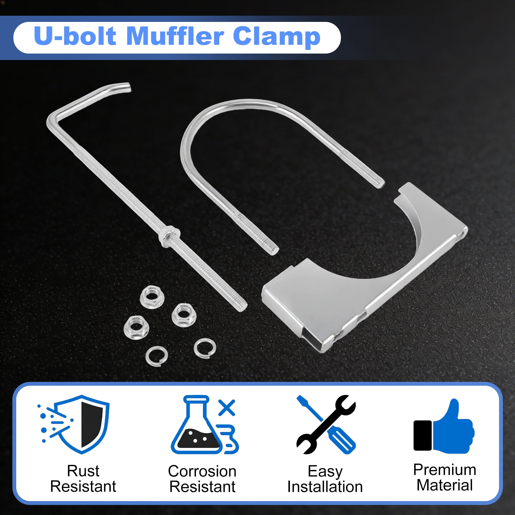 Unique Bargains U Bolt Muffler Exhaust Clamp 5" Galvanized Iron U-Bolt Muffler Tip Exhaust Hook Silver Tone U-Bolt Clamp for 127 mm Tip Pipes Connection 1pc