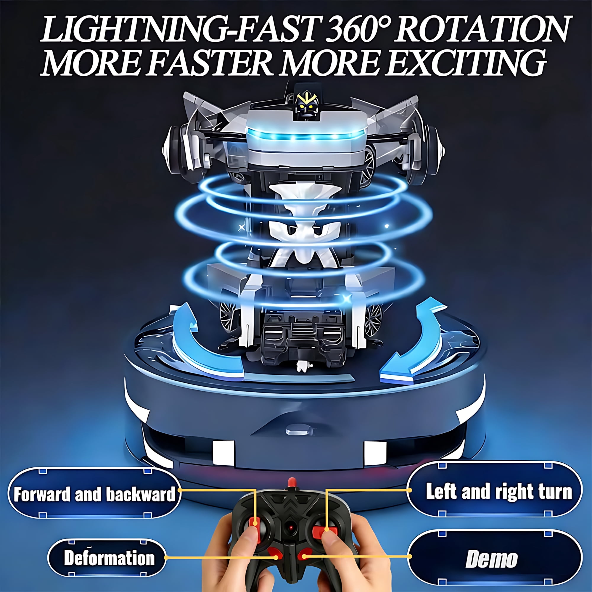 Cybertruck Remote Control Car, 1:18 Scale RC Truck with One-Button Deformation, Transform Robot Toy for Kids Ages 4-12, LED Lights