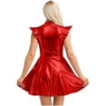 thumbnail image 2 of Nyeemya Women Holographic Shiny Dress Cap Sleeve High Waist Flared Aline Mini Dress Party Club Red S, 2 of 7