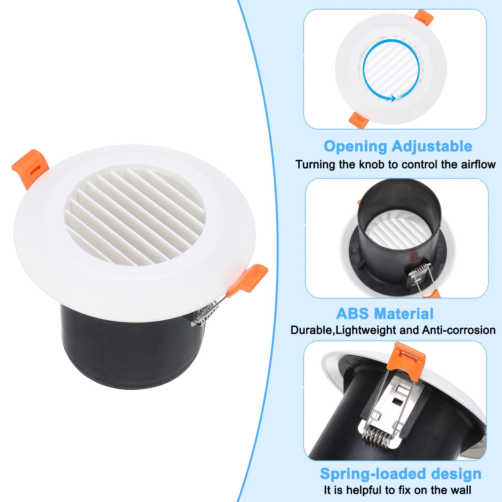Uxcell 3 Inch Round Air Vent Spring Loaded, 2pcs ABS Soffit Exhaust Vent with Louver Grille for Home Office