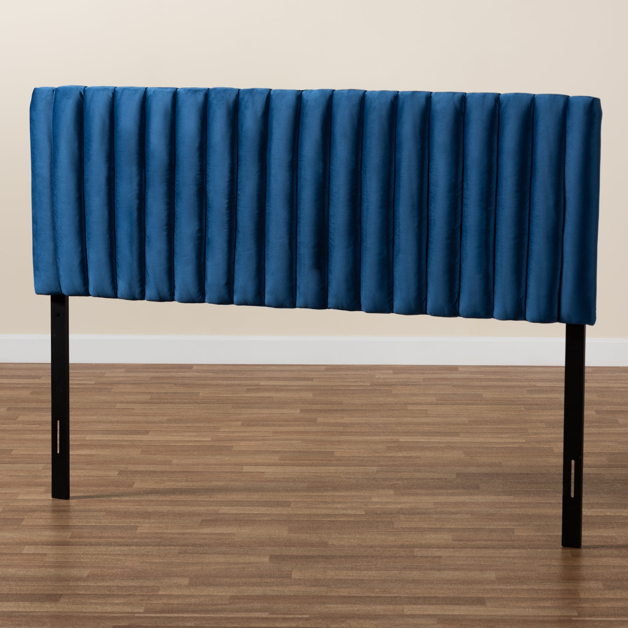 Baxton Studio Emile Modern and Contemporary Navy Blue Velvet Fabric Upholstered and Dark Brown Finished Wood, Full Size Headboard