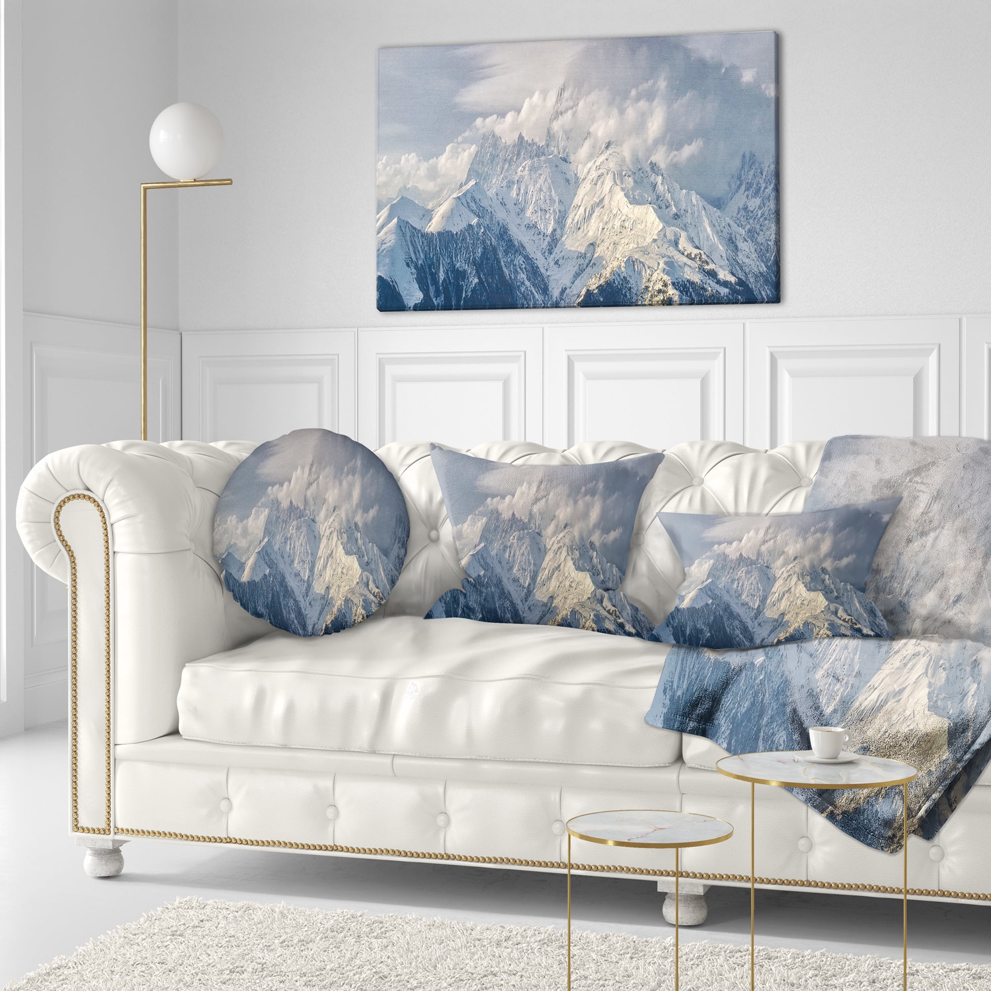 Designart Ushba Peak in Clouds - Landscape Photography Throw Pillow - 12x20