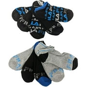 Fila Kids Boys 10-Pack Half Cushion No Show Socks Stripe Sole - Black, Boys Medium Shoe size 10-4