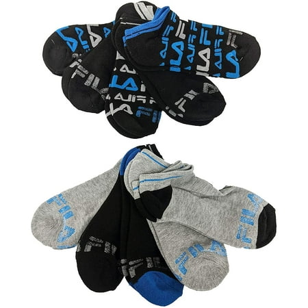 Fila Kids Boys 10-Pack Half Cushion No Show Socks Stripe Sole - Black, Boys Medium Shoe size 10-4