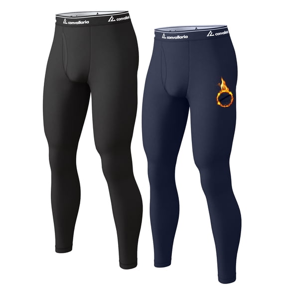 CL convallaria 2 Pcs Thermal Pants for Men Fleece Lined Thermal Bottom Athletic Base Layer Cold Weather Gear
