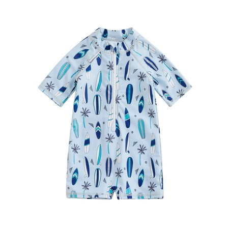 

Bagilaanoe Toddler Baby Boy One-Piece Swimsuit Print Short Sleeve Zipper Rashguard Swimwear 6M 12M 18M 24M 3T Kid Bathing Suit