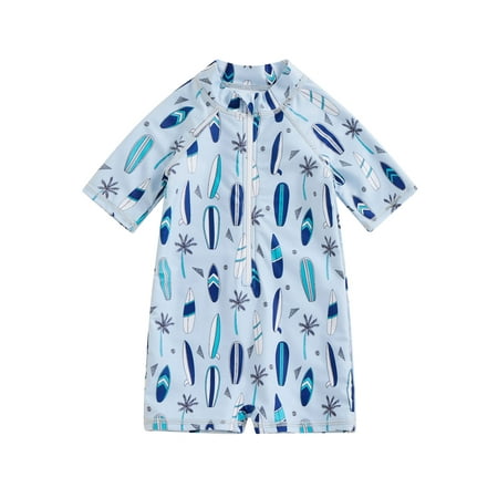 

Toddler Boy Swimsuit Surfboard Trees Print Short Sleeve Sun Protection Rash Guard Surfing Beachwear
