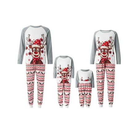 

JYYYBF Christmas Pajamas for Family Elk Print Long Sleeve T-shirt with Snowflake Pants Xmas Matching Sleepwear for Parent-child White