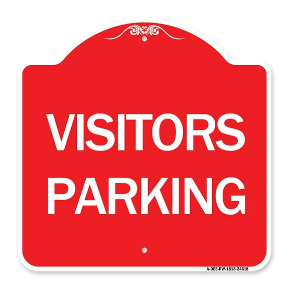 SignMission A-DES-RW-1818-24618 18 x 18 in. Designer Series Sign - Visitors Parking, Red & White